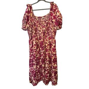 Old Navy Burgundy Floral Puff Sleeve Fit & Flare Dress Tiered Midi Dress XXL
